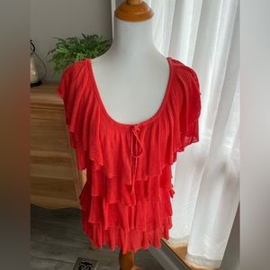 Moda International Persimmon Orange Multi Layer Ruffle Top- Size Small